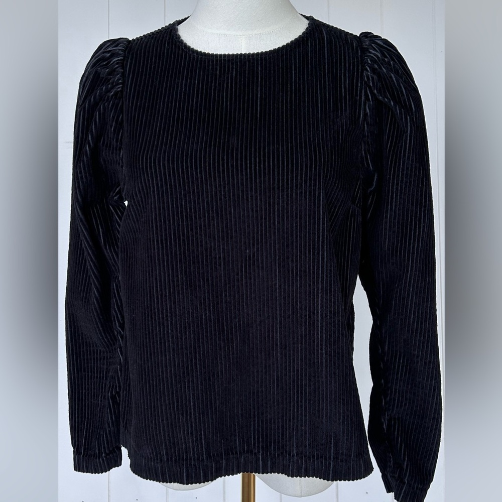 Ulla Johnson Women’s Finn Top Corduroy Black Round Neck Puff Sleeves Size 2‎